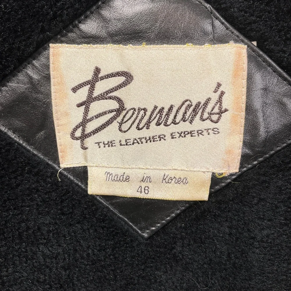 Bermans‎ Leather Jacket Mens 46 Black Lined Faux Fur Retro Car Coat Jacket